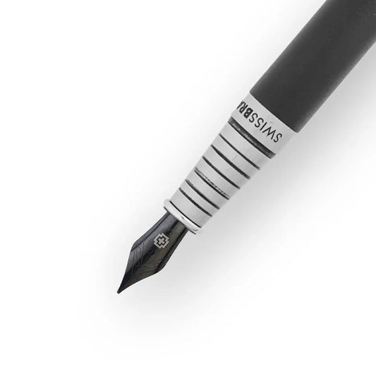 SWISSBRAND Eternia 2511 Matte black Fountain Pen with black gem embedded in the chrome trim