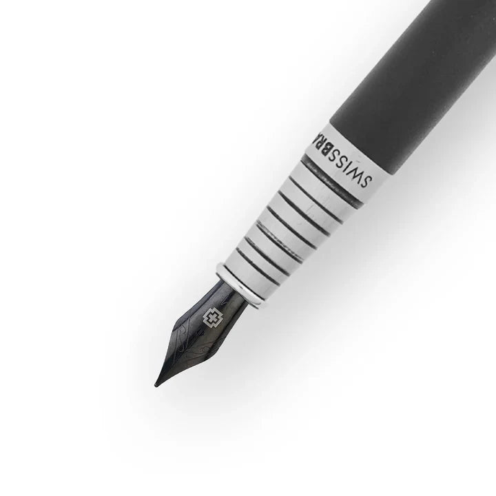 SWISSBRAND Eternia 2511 Matte black Fountain Pen with black gem embedded in the chrome trim