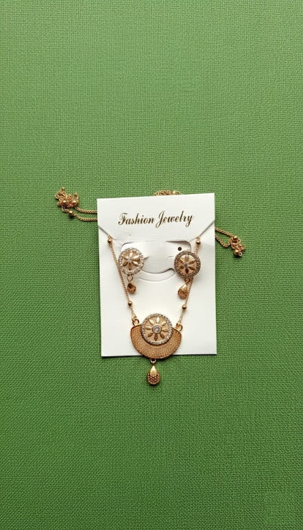 Golden Sunburst Pavé Necklace & Earring Set