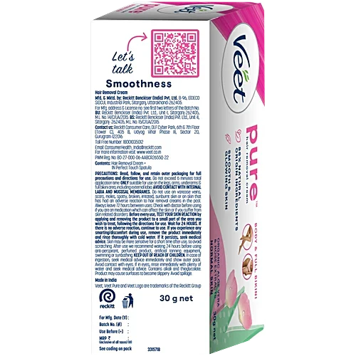 Veet Pure Hair Removal Cream - Normal Skin, For Women, 30 g