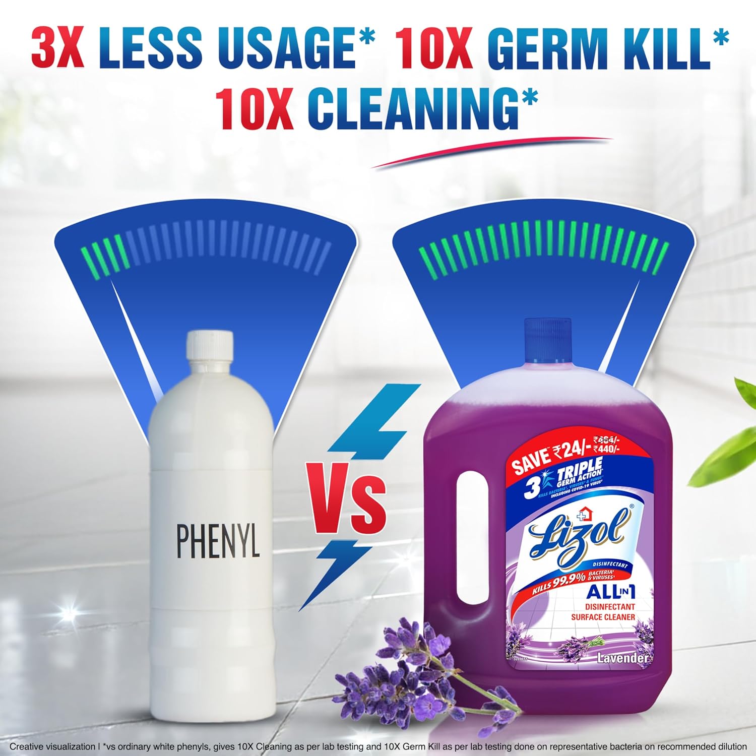 Lizol Disinfectant Surface & Floor Cleaner Liquid, Lavender - 2 Litre