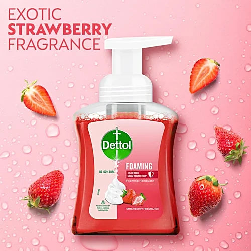 Dettol Foaming Handwash - Pump + Refill Combo, Strawberry, Rich Foam, Moisturizing, Soft On Hands, 250 ml (200 ml Refill Pack)