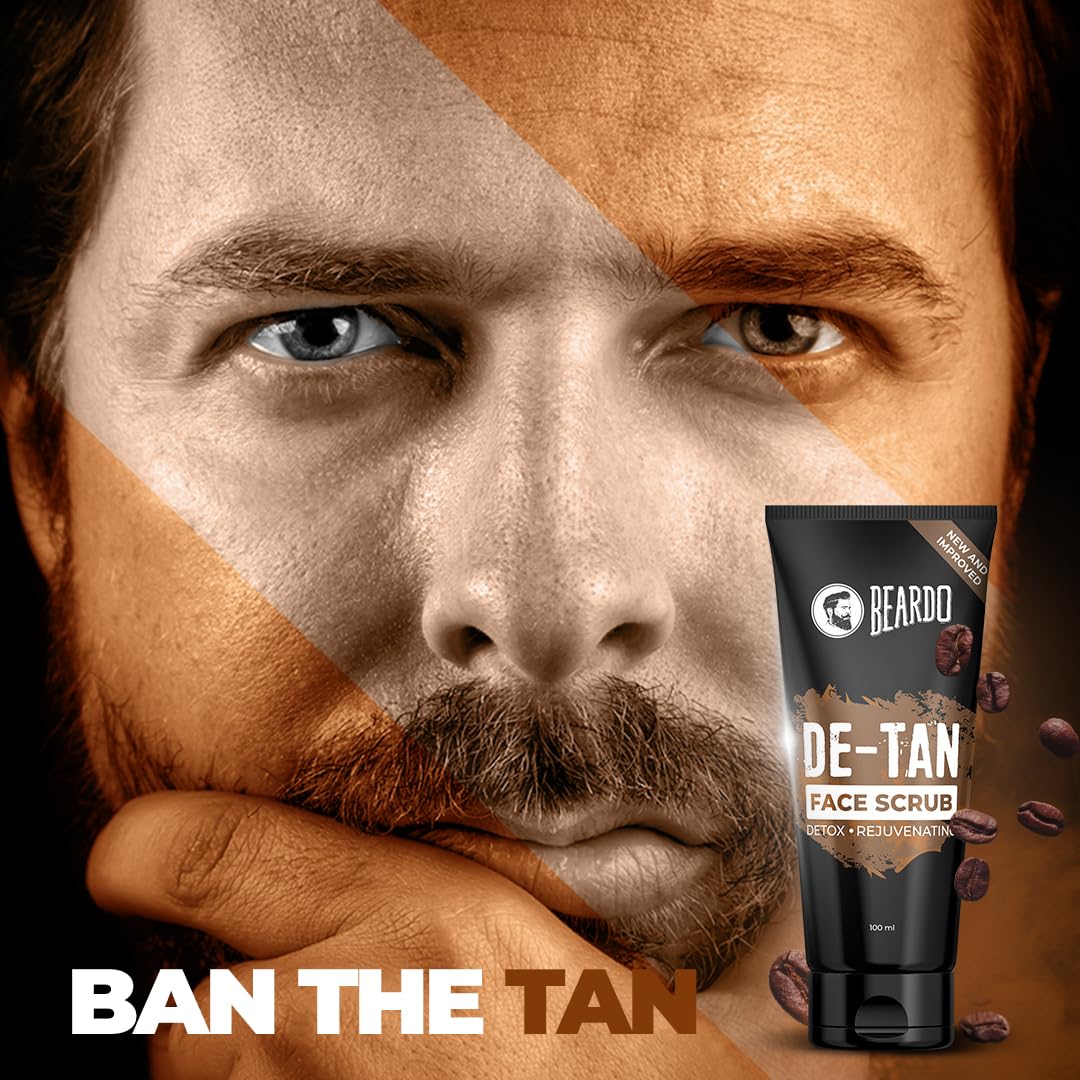 BEARDO De-Tan Face scrub for Men, 100g | Blackhead & Tan Removal | Dual Bead Exfoliation | Coffee Detox | Oil Control