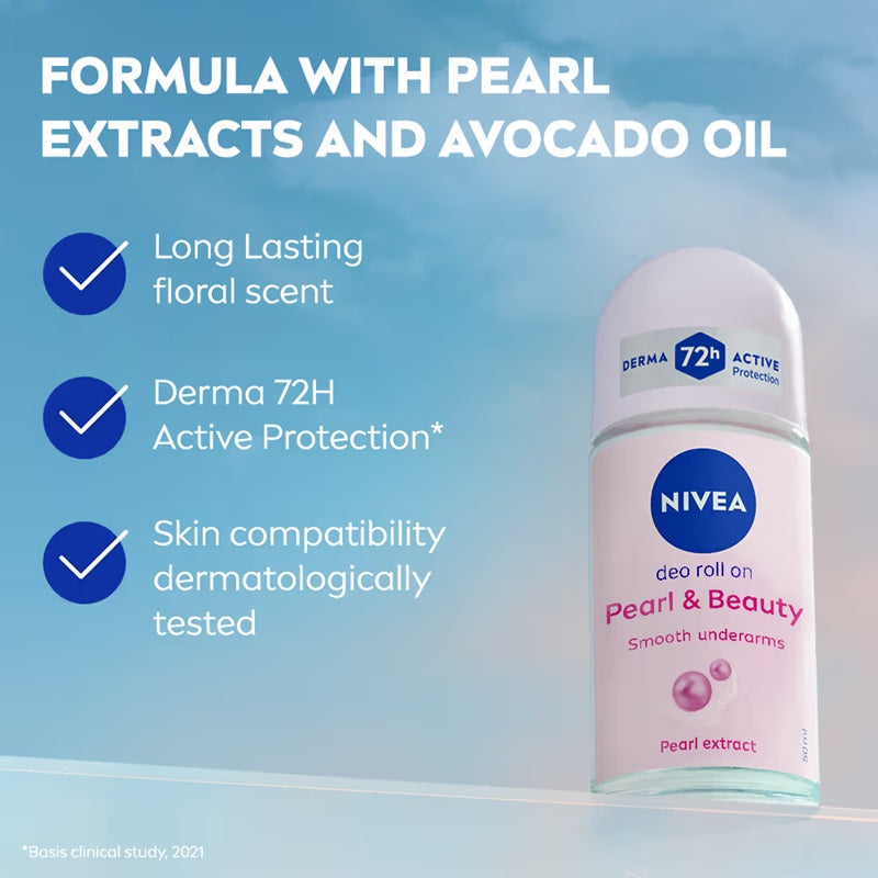 Nivea Deodorant Roll On Pearl & Beauty Radiance For Eventoned Smooth & Beautiful Underarms - 50 ml