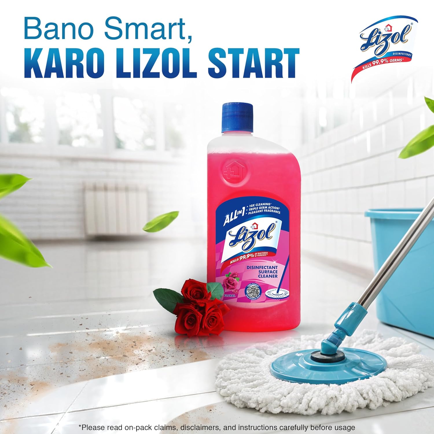 Lizol Disinfectant Surface & Floor Cleaner Liquid, Floral - 625 ml