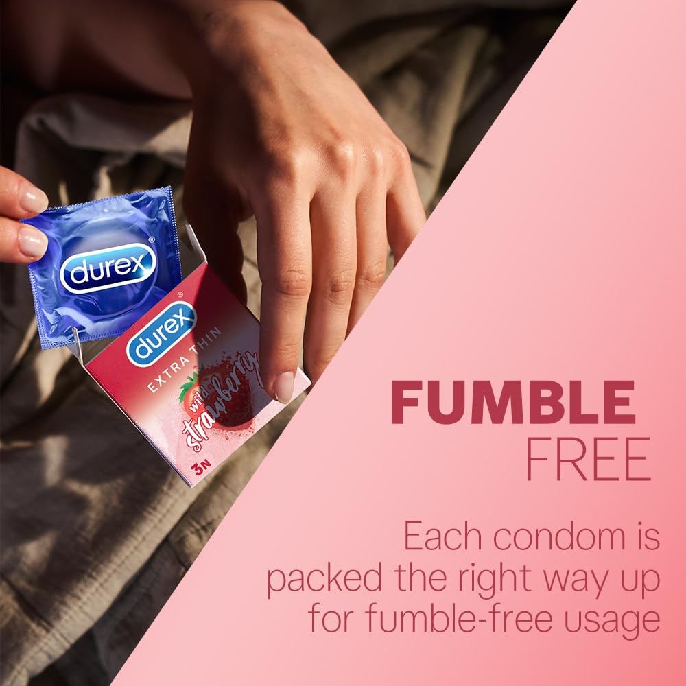 Durex Extra Thin Wild Strawberry Flavoured Condoms For Men - 10s