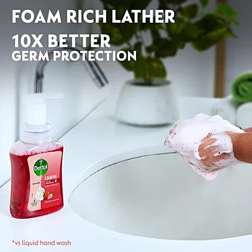 Dettol Foaming Handwash - Pump + Refill Combo, Strawberry, Rich Foam, Moisturizing, Soft On Hands, 250 ml (200 ml Refill Pack)