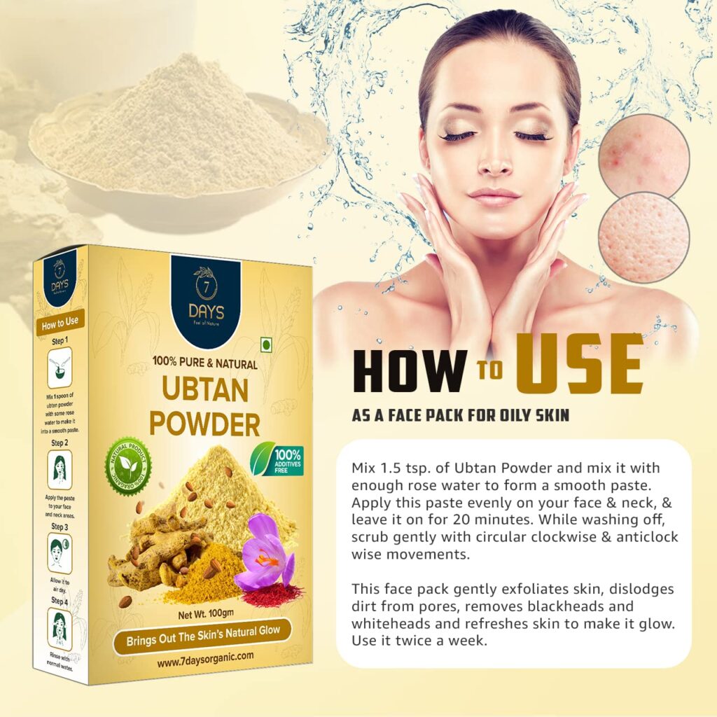 7 Days Ubtan Plus Face Pack -100G for Glowing Skin, Oil Control, Acne, Pimples, Detan, Blemishes, Pigmentation