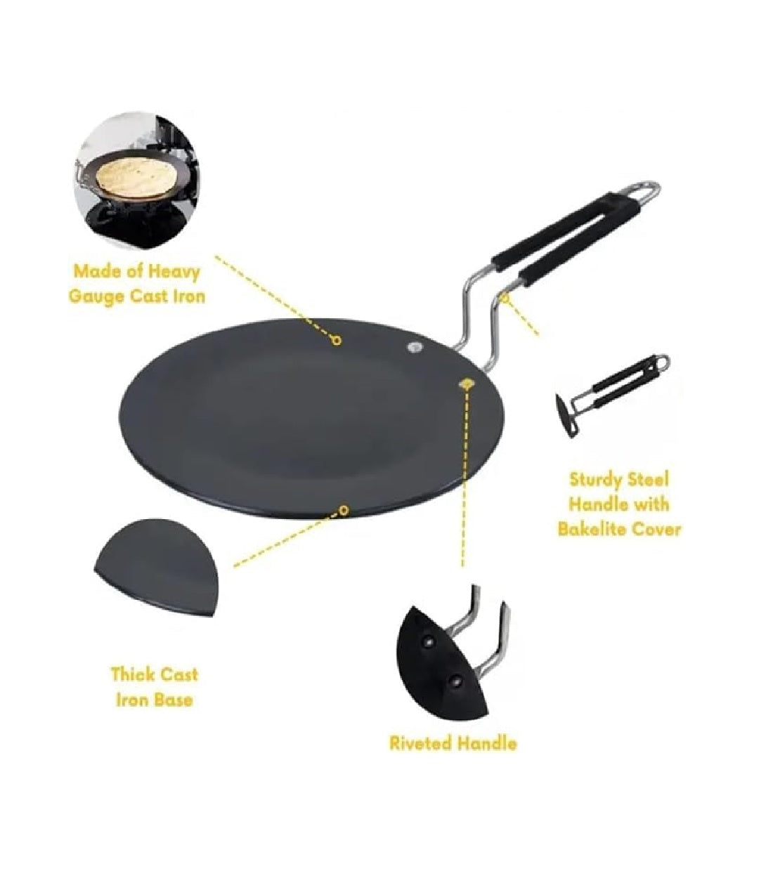 Pure Iron Tawa with Steel Handle | Heavy-Duty Tawa for Roti, Chapati, Dosa & Paratha