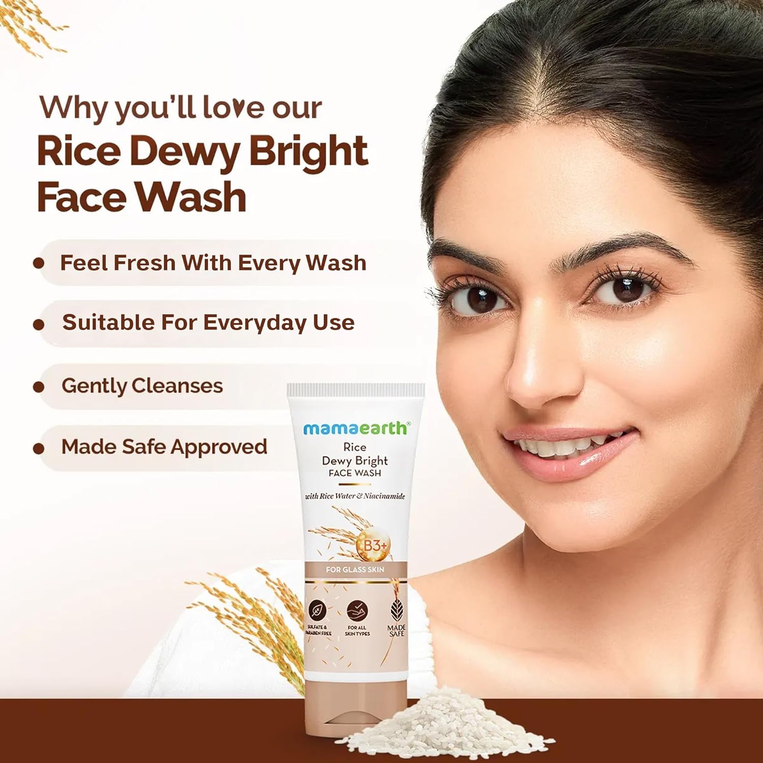 Mamaearth Rice Face Wash With Rice Water & Niacinamide for Glass Skin - 100 ml