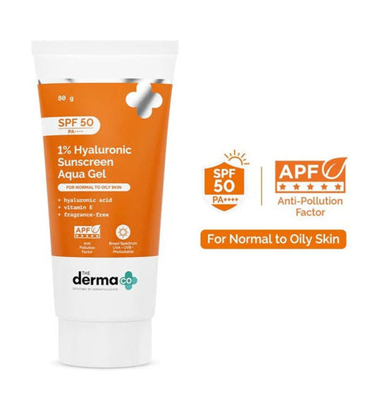 The Derma Co 1% Hyaluronic Sunscreen Aqua Gel SPF 50 PA++++ 80 gm