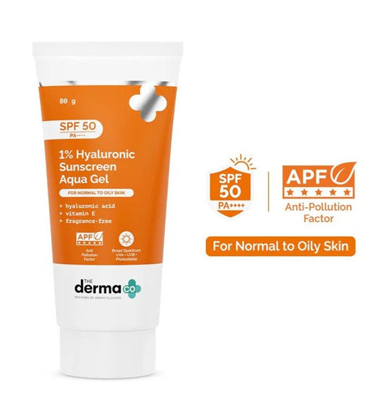 The Derma Co 1% Hyaluronic Sunscreen Aqua Gel SPF 50 PA++++ 80 gm