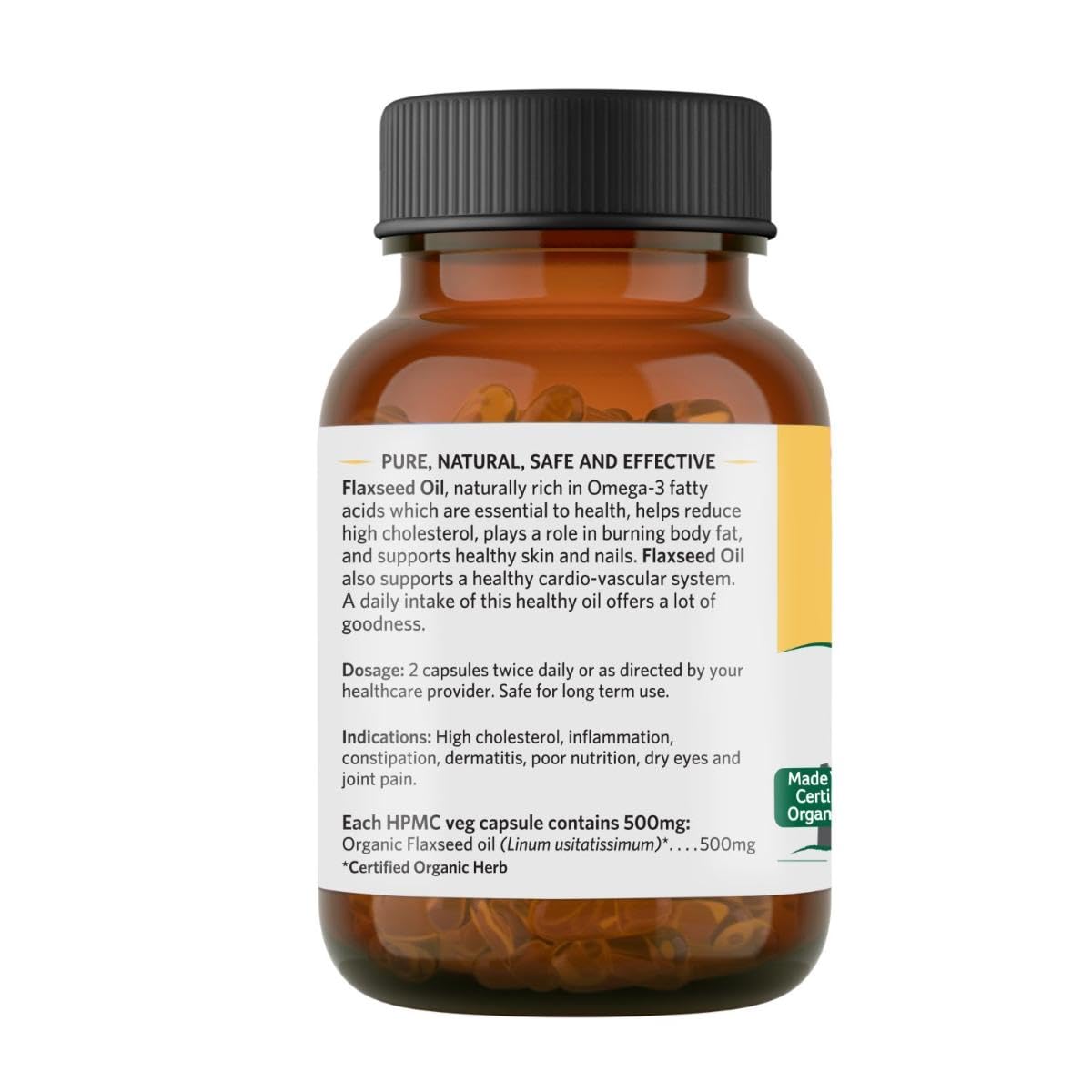 Organic India Flaxseed Oil - 60 Veg Capsules, Natural Omega-3, Helps Reduce Cholesterol, Supports Healthy Skin, Hair & Nails, Joint Flexibility, GMP & NPOP Certified Organic