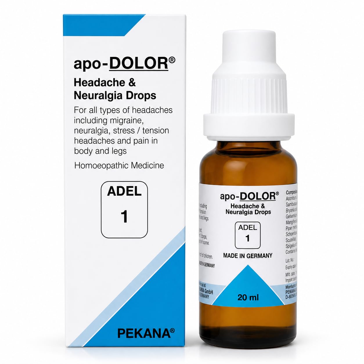 ADEL 1 Homoeopathic Apo-Dolor Drop For all Types of Headaches 20ml for muscle pain stress joint pain