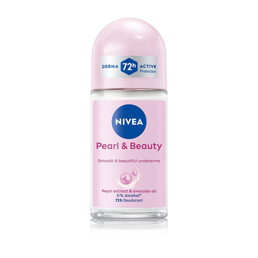 Nivea Pearl and Beauty Deo Roll On With Pearl Extracts & Avocado Oil 48 H Smooth & Beautiful Underarms 0% Alcohol - 50 ml