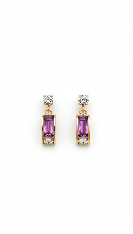 Royal Purple & Crystal Architectural Drops Earrings