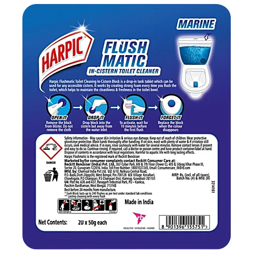 Harpic Flush Matic In-Cistern Toilet Cleaner Block - Marine, 100 g
