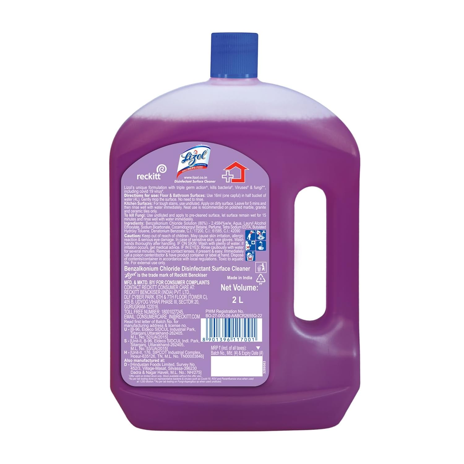 Lizol Disinfectant Surface & Floor Cleaner Liquid, Lavender - 2 Litre