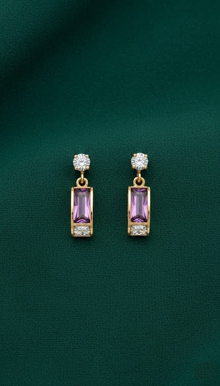 Royal Purple & Crystal Architectural Drops Earrings