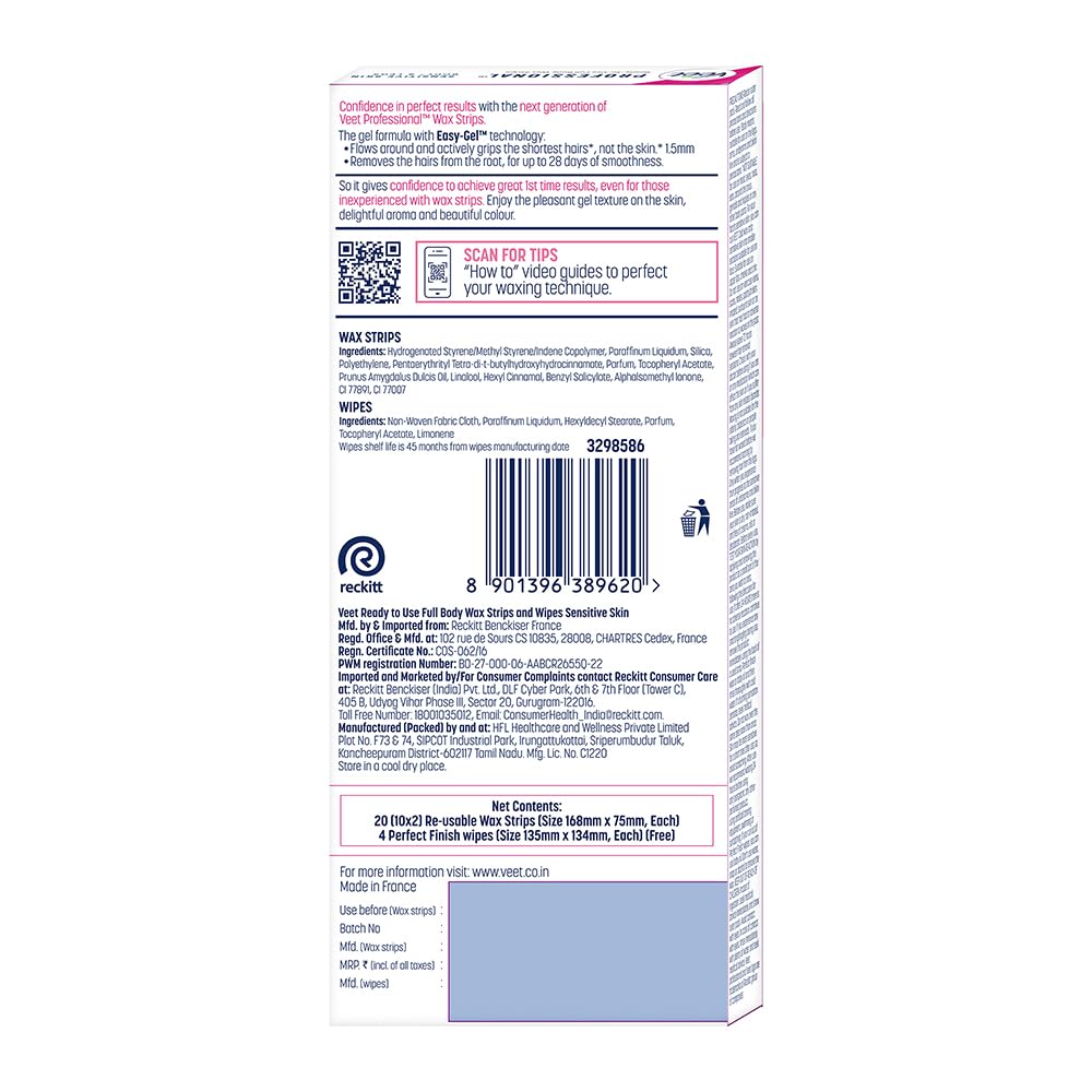 Veet Full Body Waxing Strips Kit for Sensitive Skin,20s