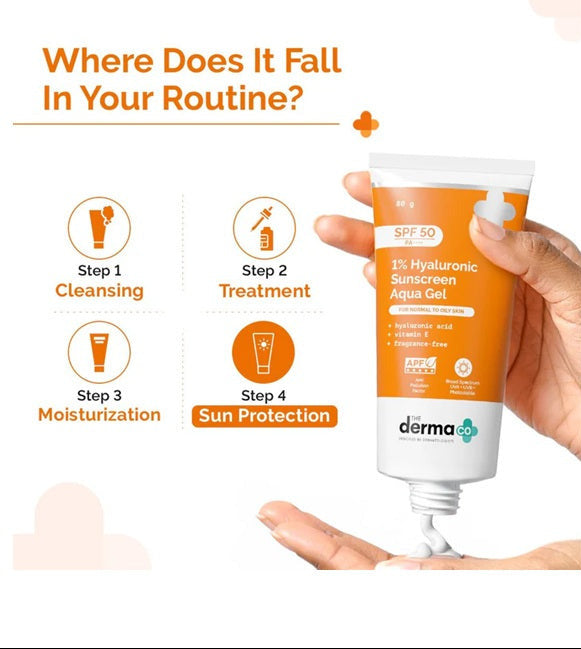 The Derma Co 1% Hyaluronic Sunscreen Aqua Gel SPF 50 PA++++ 80 gm