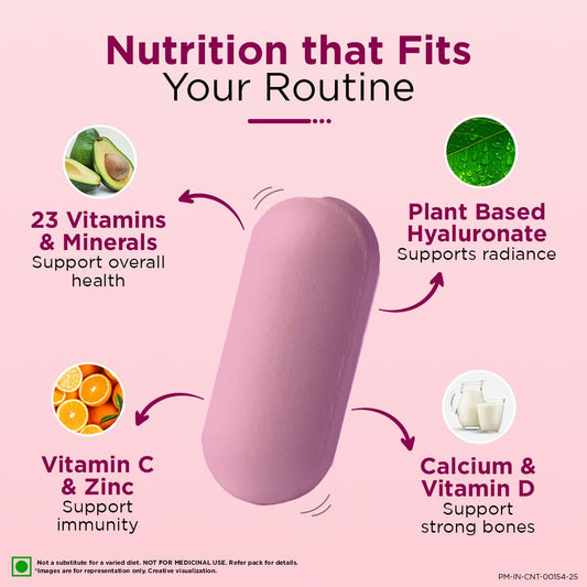 Centrum Women, World's No.1 Multivitamin with Biotin, Vitamin C & 21 vital Nutrients for Overall Health, Radiance, Strong Bones & Immunity (Veg) Pack of 30 Tablets
