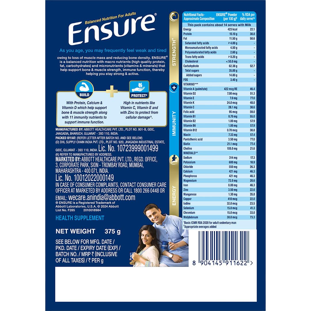 Ensure Nutritional Supplement Drink Chocolate Refill 375gm