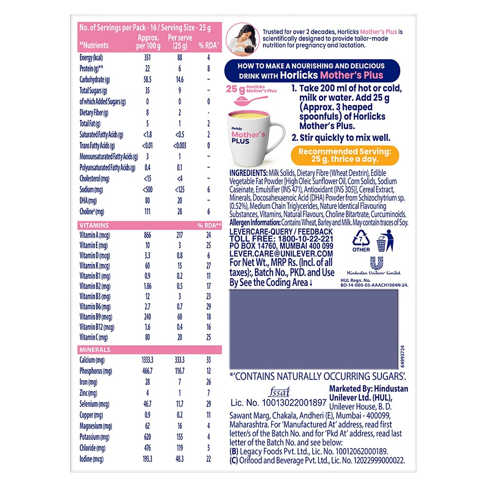 Horlicks Mother's Plus Kesar Refill 500G Powder