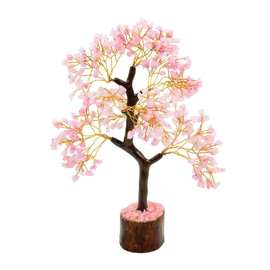 Indianvibez Both Rose Quartz Real Crystal Stone Tree With Wooden Base 300 Beads