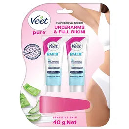 Veet Pure Sensitive Skin Hair Removal Cream, 40 gm (2X20 gm)