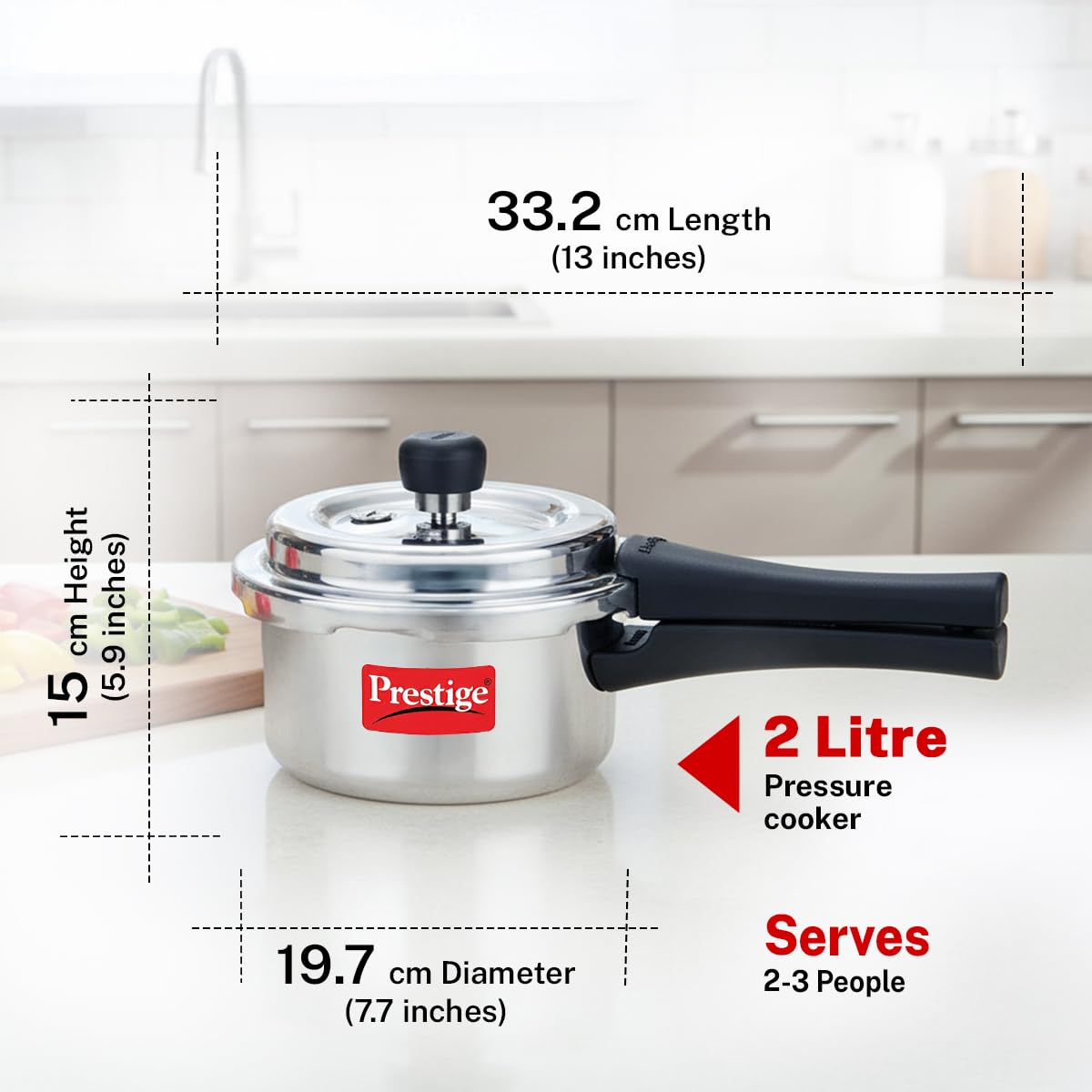 Prestige 2 Litre Aluminium Popular Svachh Outerlid Pressure Cooker|Deep Lid for spillage Control