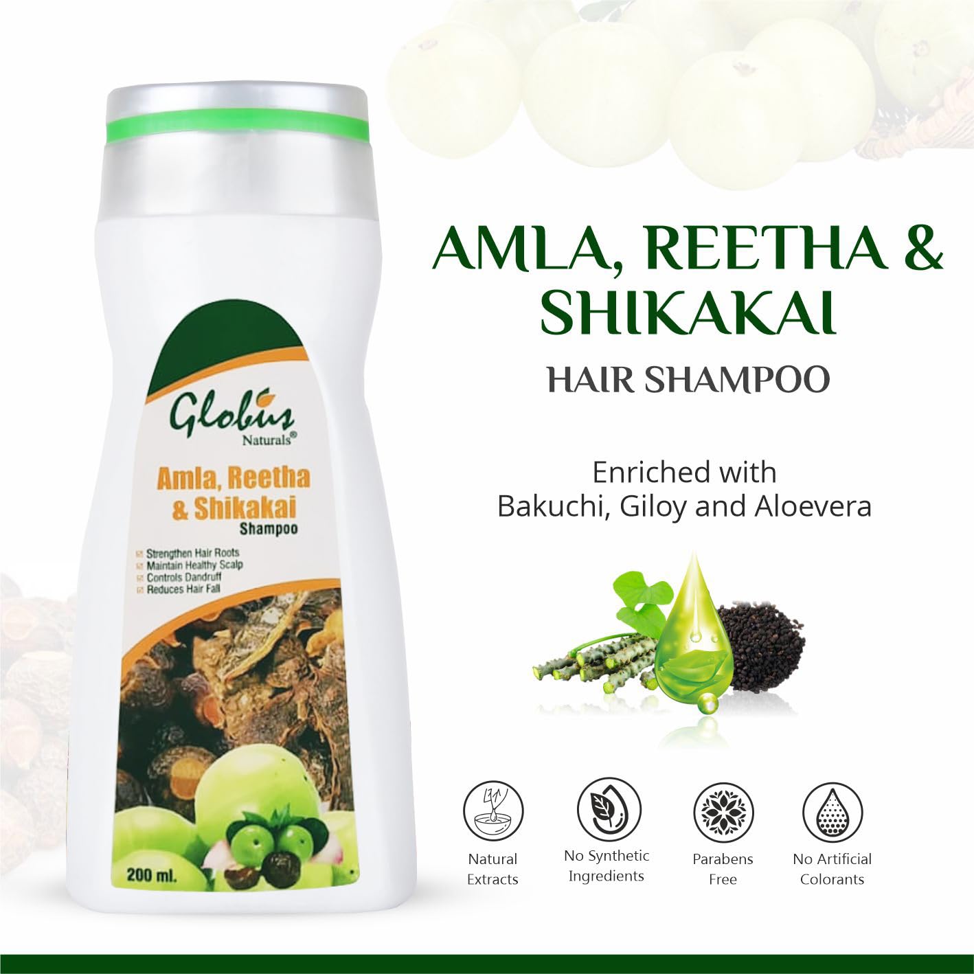 Globus Naturals Amla Reetha Shikakai Shampoo - 200 ml