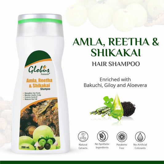 Globus Naturals Amla Reetha Shikakai Shampoo - 200 ml