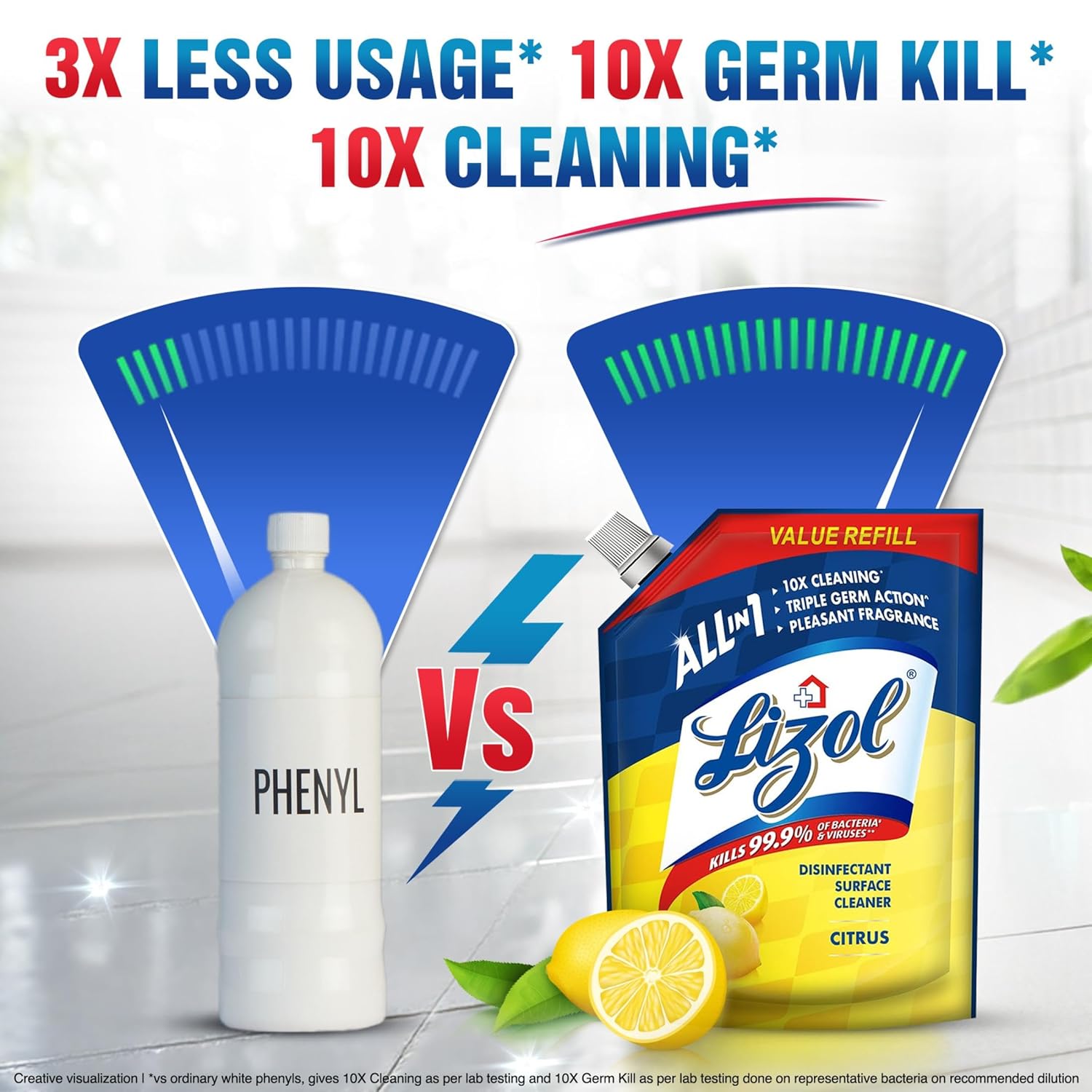Lizol Disinfectant Surface & Floor Cleaner Liquid Refill Pack, Citrus - 1800 ml