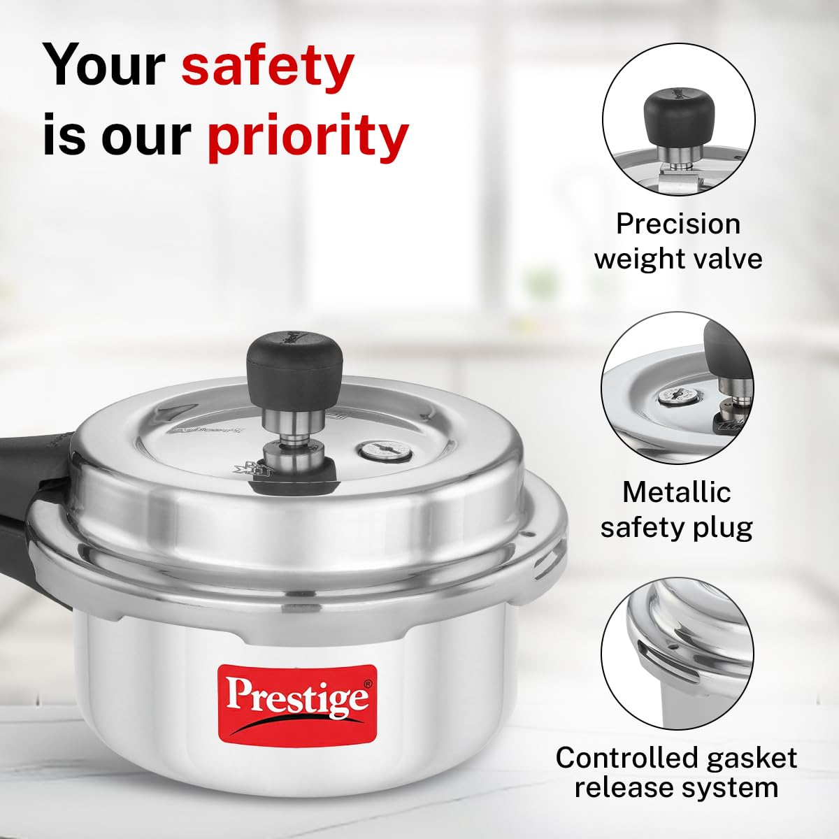 Prestige 2 Litre Aluminium Popular Svachh Outerlid Pressure Cooker|Deep Lid for spillage Control