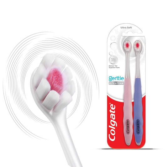 Colgate Gentle UltraFoam Ultra Soft Bristles Manual Toothbrush for adults, 2 Pcs