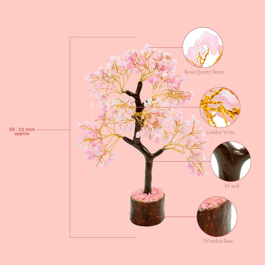 Indianvibez Both Rose Quartz Real Crystal Stone Tree With Wooden Base 300 Beads