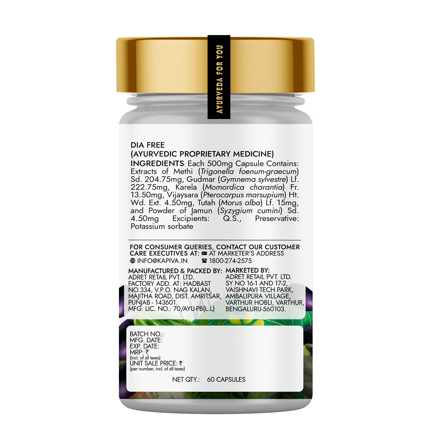 Kapiva Ayurveda Dia Free Capsules - 60 caps