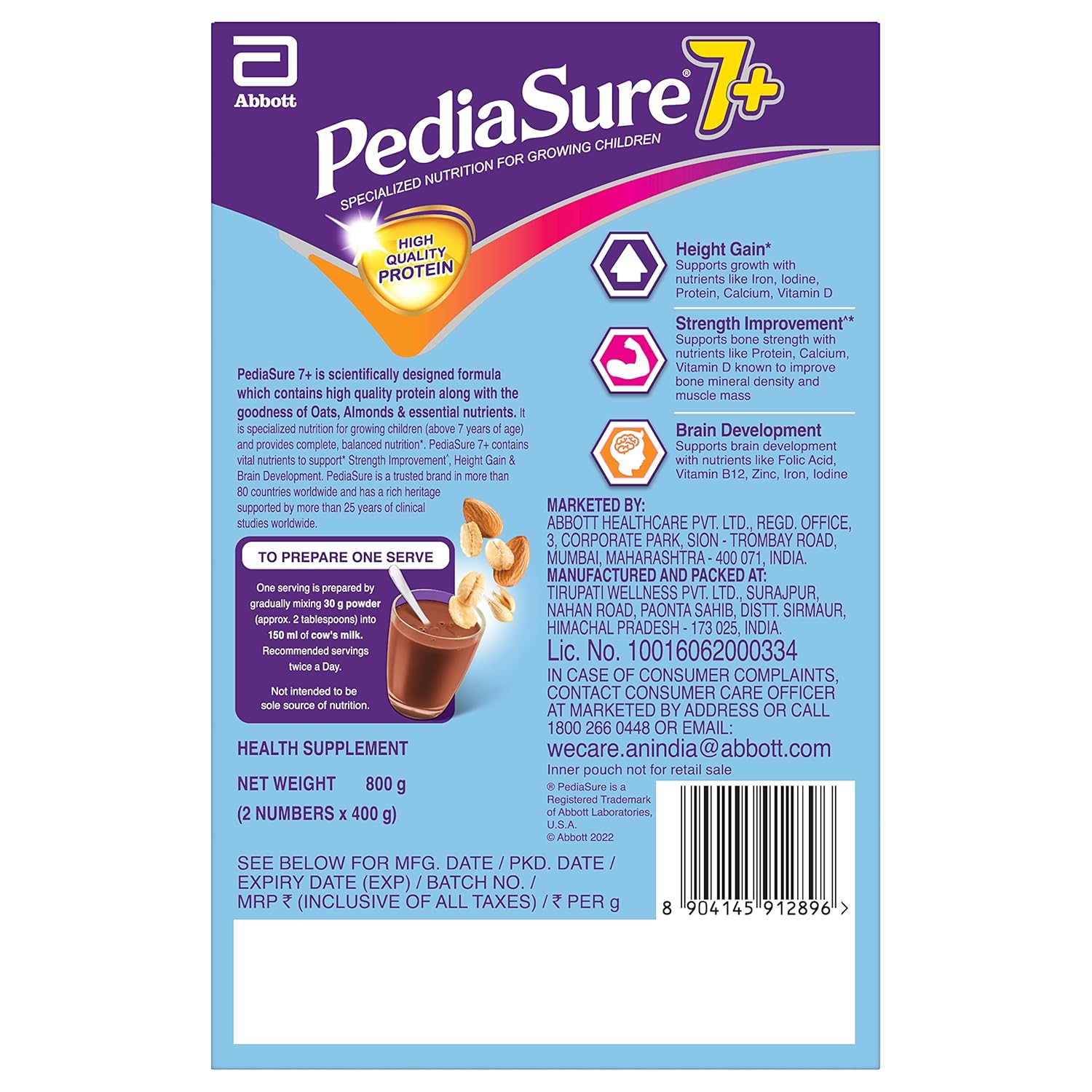 PediaSure 7+ Specialized Nutrition Drink Chocolate Powder 800gm
