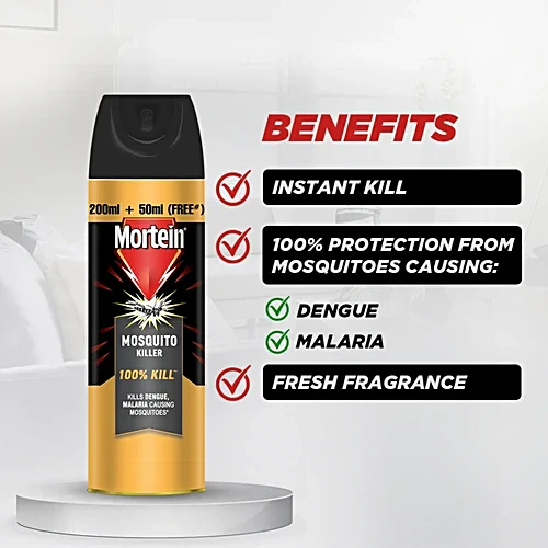 Mortein Mosquito & Fly Killer Spray - Fresh Fragrance, 100% Kill Guarantee, 250 ml Bottle