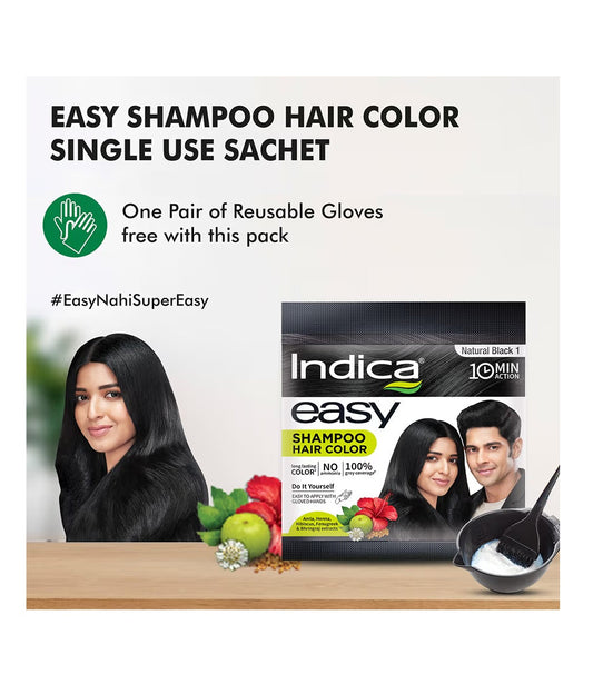 Indica Easy Shampoo Hair Color Natural Black (25ml)