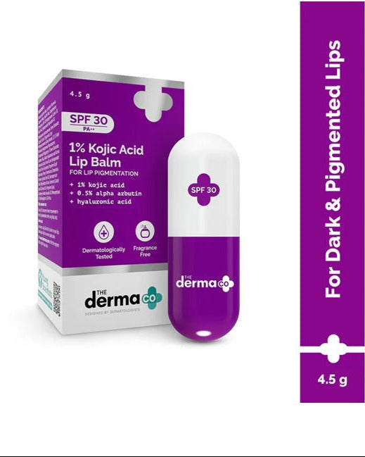 The Derma Co 1% Kojic Acid Lip Balm I With Alpha Arbutin & Hyaluronic Acid I SPF 30 PA++ 4.5 gm