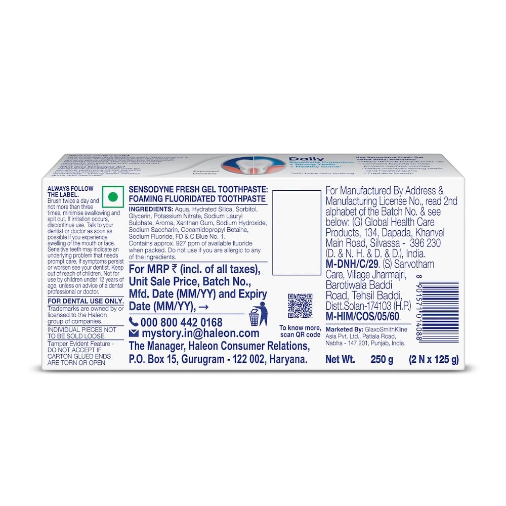 Sensodyne Toothpaste Fresh Gel | Daily Sensitivity Relief Tooth Paste Combo Pack - 250gm
