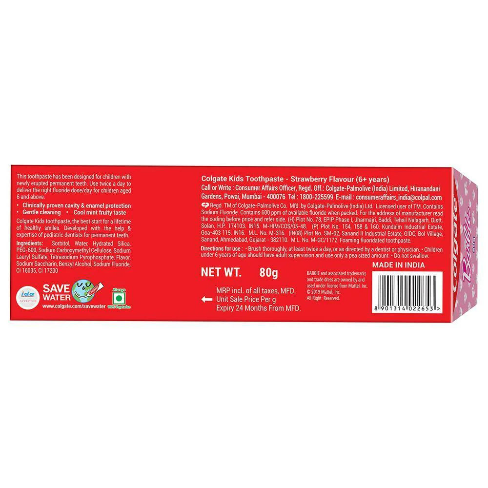 Colgate Strawberry Flavour Barbie Kids Toothpaste 80 g (6+Y)