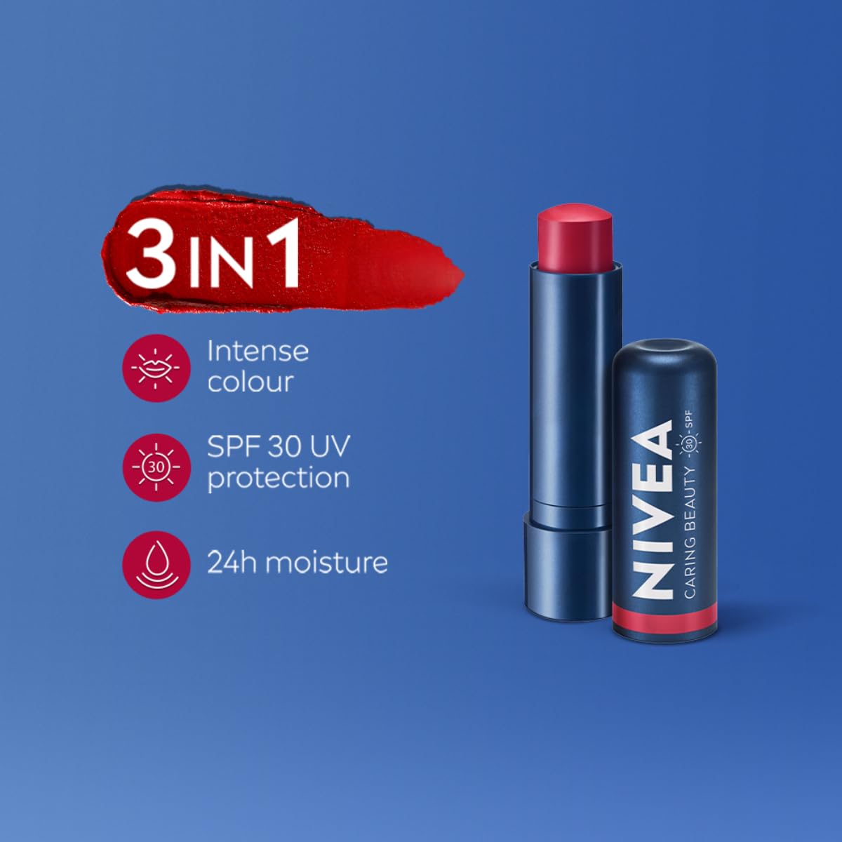 Nivea Lip Caring Beauty Red Lip Balm With SPF 30 - Red - 4.8 gm