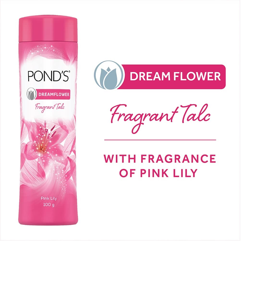 Pond’s Dreamflower Fragrant Talc – Pink Lily Freshness, Long-Lasting Fragrance (100 g)