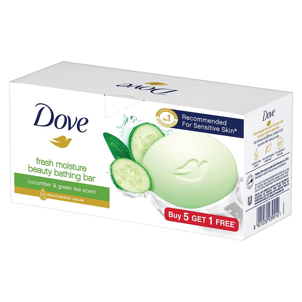 Dove Fresh Moisture Beauty Bar With Cucumber & Green Tea Leaves Scent - 75 gm - Set of 6