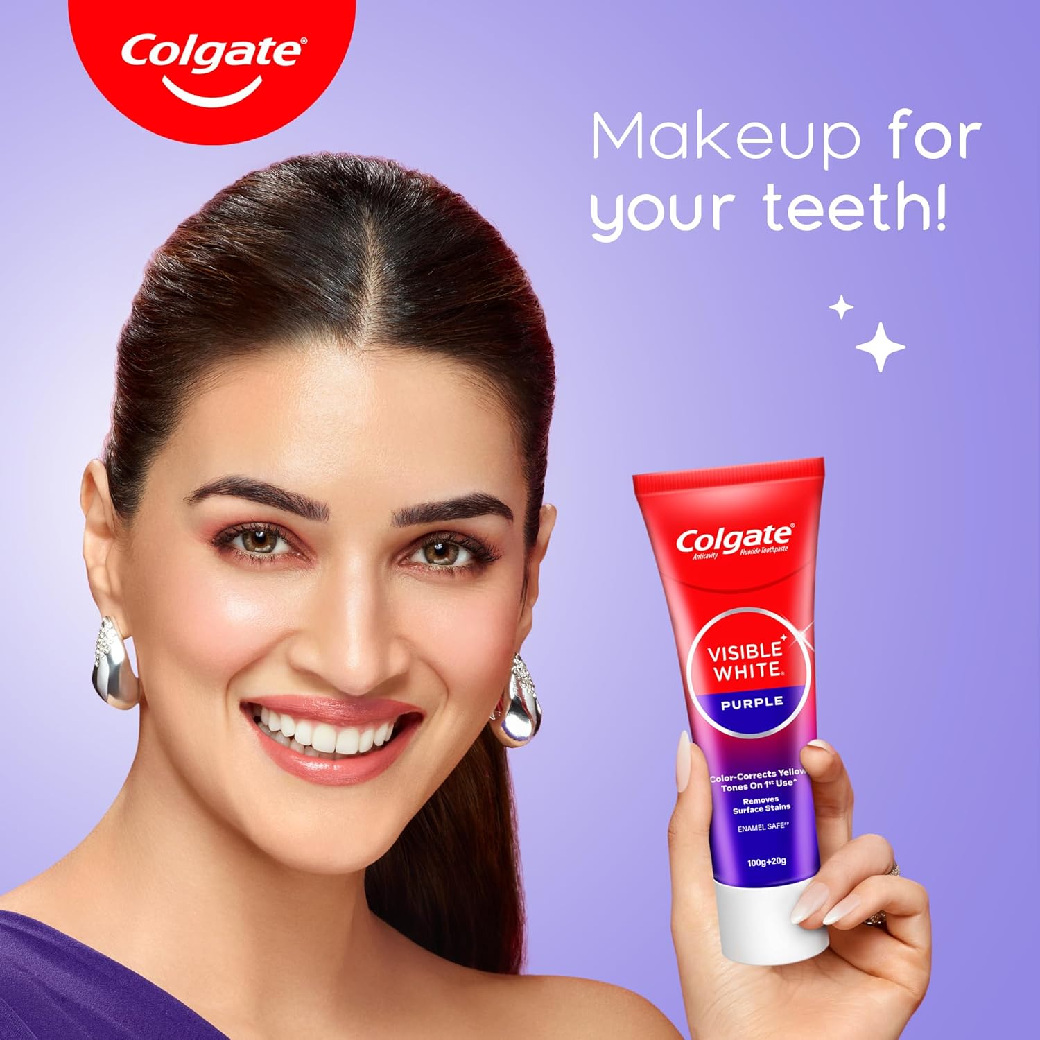 Colgate Visible White Purple Toothpaste for Teeth Whitening, Helps Remove Surface Stains, Whitens Yellow Teeth, Enamel-Safe for Daily Use (Combo Pack, 200g + 40g)