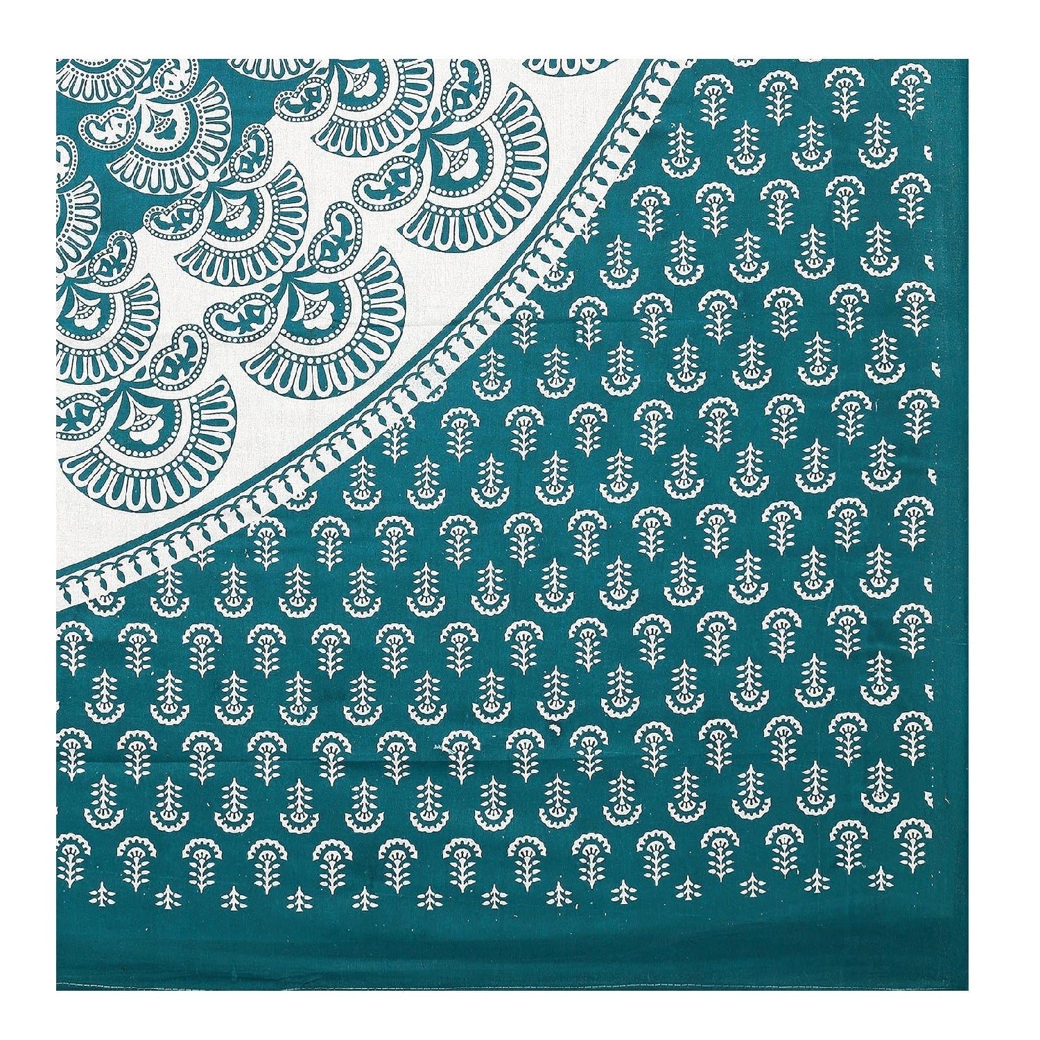 Rajasthani Pure 100% Cotton Double Bed Sheet with 2 Pillow Covers (Bedsheet for Double Bed Cotton, Green Rangoli)
