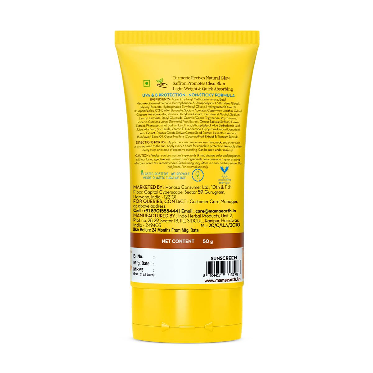Mamaearth Ubtan Detan Sunscreen With Turmeric & Saffron For Sun Protection - 50 gm